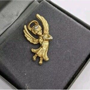 Vintage Guardian Angel Pin Lapel Cherub Gold Tone -  Praying Hands - 1"